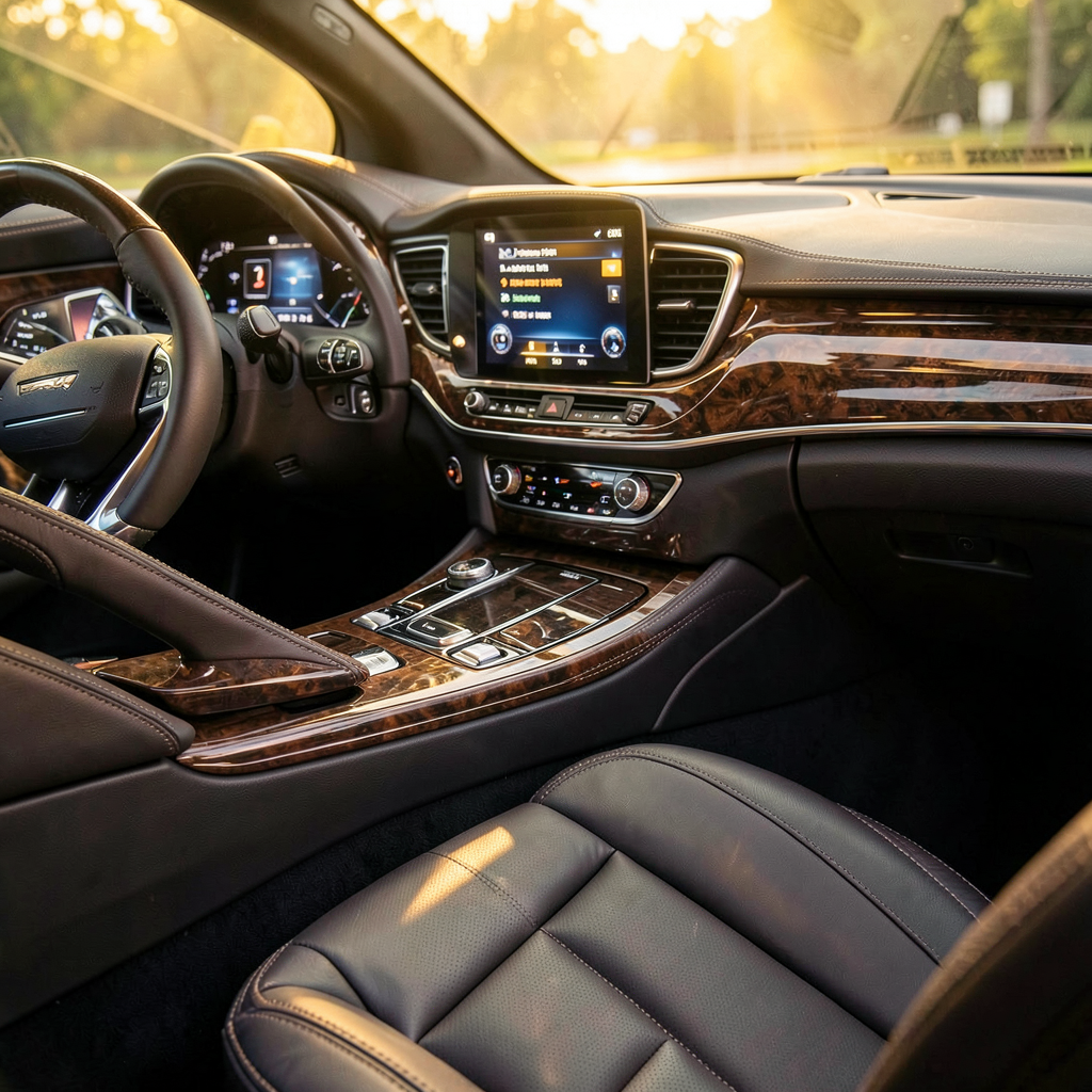 Intérieur de voiture de luxe Mercedes-Benz avec des matériaux raffinés et technologie intégrée