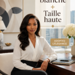 Femme portant une blouse blanche chic avec un pantalon noir taille haute