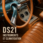 Grand angle du tableau de bord du DS21 avec instruments Jaeger visibles et climatisation.