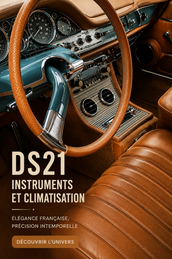 Grand angle du tableau de bord du DS21 avec instruments Jaeger visibles et climatisation.