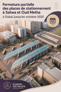 Vue d'un parking partiellement fermé à Dubai pendant les travaux.