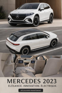 Vue avant du Mercedes EQS SUV 2023, montrant son design moderne et élégant.