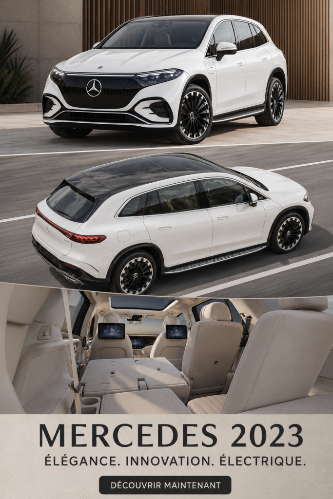 Vue avant du Mercedes EQS SUV 2023, montrant son design moderne et élégant.