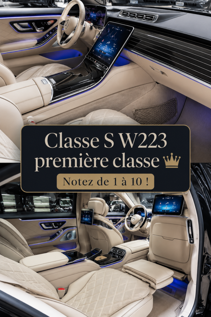 Mercedes W223 S-Class garée dans un cadre urbain avec un éclairage sophistiqué, illustrant son design élégant.