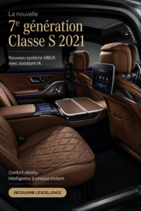 Une vue élégante de la nouvelle Mercedes-Benz S-Class 2021 sur une route ensoleillée.