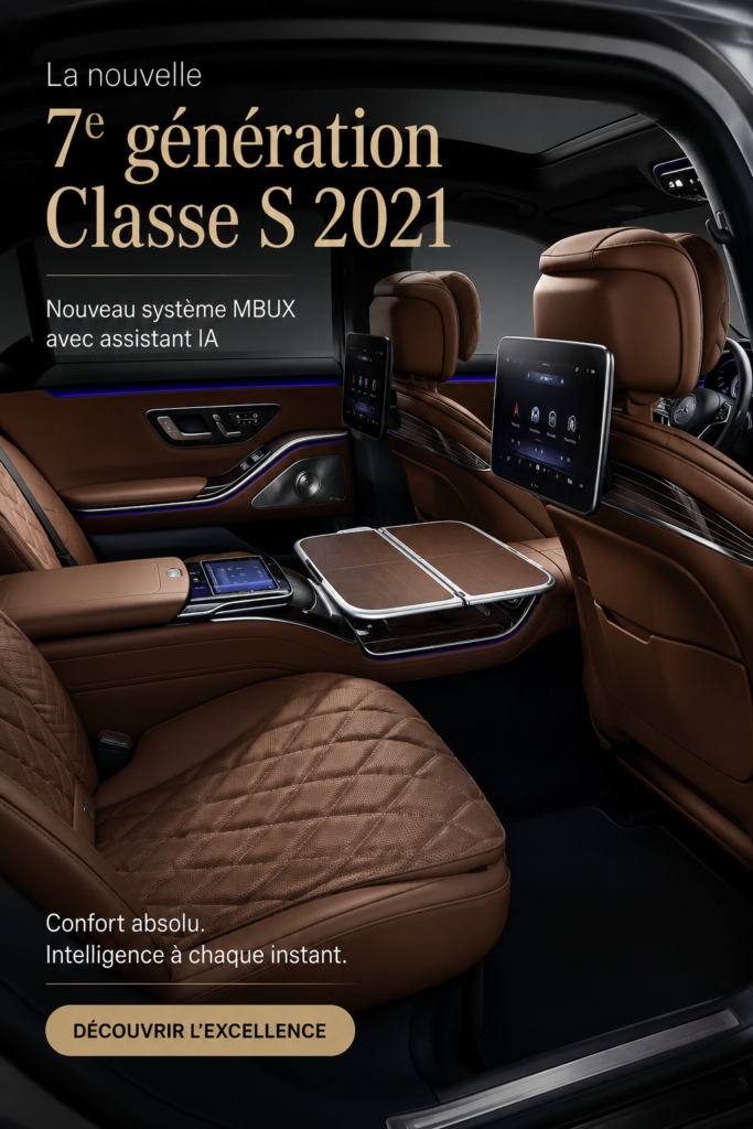 Une vue élégante de la nouvelle Mercedes-Benz S-Class 2021 sur une route ensoleillée.