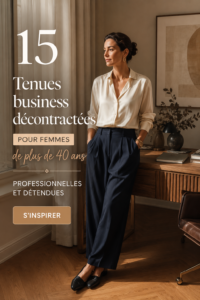 Une femme de 40 ans portant une tenue business casual élégante au travail