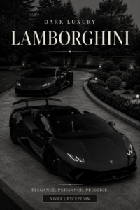 Une Lamborghini noire garée dans un décor urbain mystérieux, mettant en valeur son design luxueux.