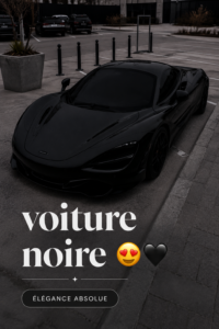 Voiture noire élégante garée sur une route pittoresque.