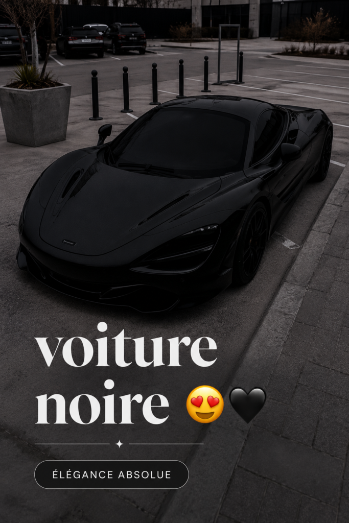 Voiture noire élégante garée sur une route pittoresque.