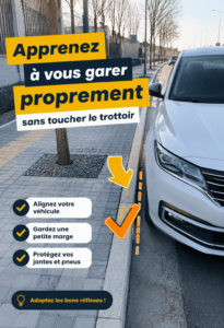 Femme apprenant à se garer dans une voiture