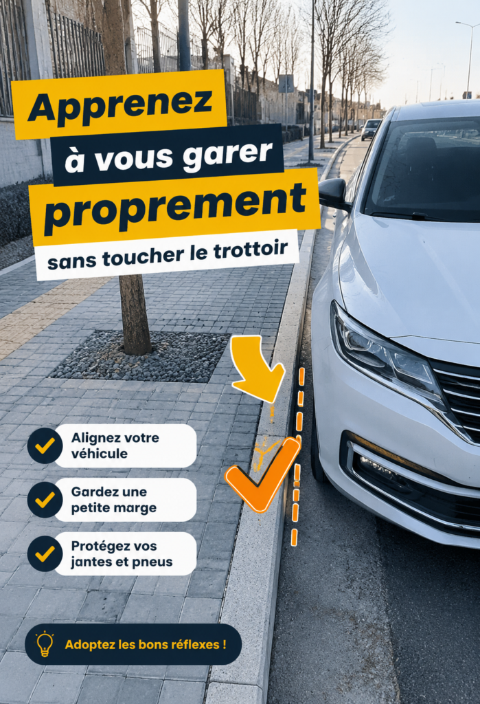 Femme apprenant à se garer dans une voiture