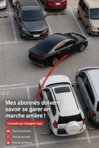 Femme au volant devant un créneau à réussir, préparée pour se garer.