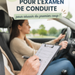Une femme souriante passant son permis de conduire avec confiance.