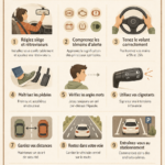 Une femme souriante assise au volant de sa voiture, prête à conduire.