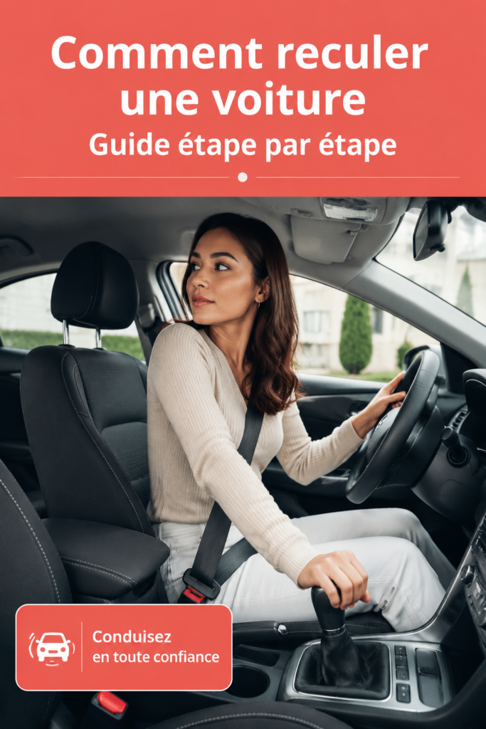 Femme souriante au volant de sa voiture, prêt à reculer en toute confiance