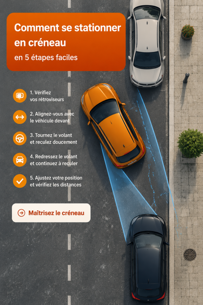 Femme au volant essayant de se garer en parallèle dans une rue