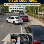 Femme au volant, prête à réaliser un créneau parfait