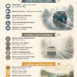 Femme conduisant prudemment sous la pluie.