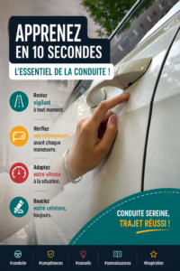 Femme au volant de sa voiture, représentant la conduite en toute sécurité.