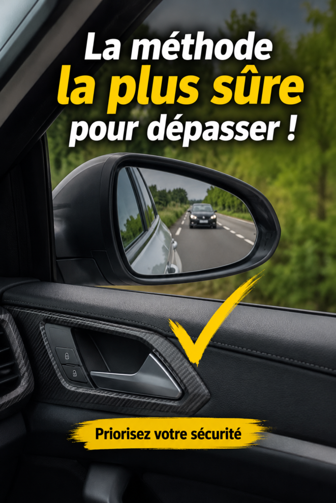 Femme au volant d'une voiture, prête à doubler en toute sécurité sur une route