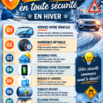 Un véhicule sur une route enneigée, préparé pour l'hiver avec des pneus adaptés.