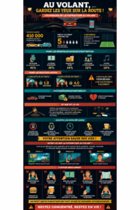 Image illustrant les dangers de la conduite distrait avec un conducteur préoccupé par son téléphone.