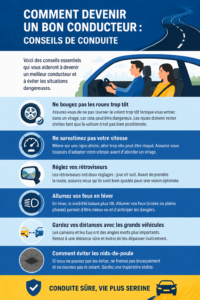 Femme souriante au volant d'une voiture, illustrant des conseils de conduite pratique.