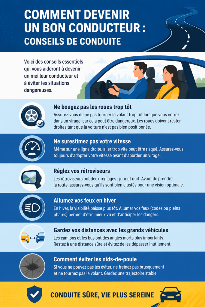Femme souriante au volant d'une voiture, illustrant des conseils de conduite pratique.
