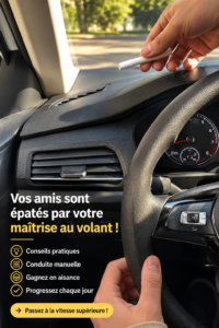 Femme souriante au volant de sa voiture, prête à prendre la route en toute confiance.