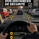 Image représentant une voiture laissant un espace sécurisé avec un autre véhicule sur la route.