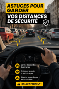 Image représentant une voiture laissant un espace sécurisé avec un autre véhicule sur la route.