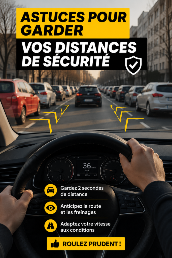Image représentant une voiture laissant un espace sécurisé avec un autre véhicule sur la route.