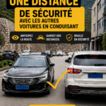 Une voiture respectant une distance de sécurité appropriée sur une route.