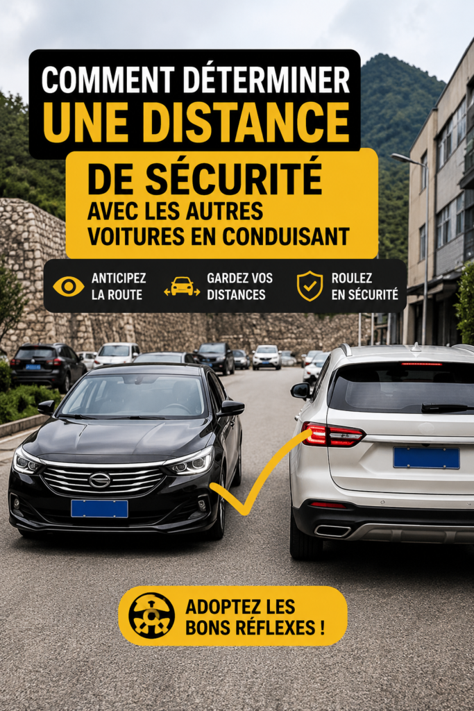 Une voiture respectant une distance de sécurité appropriée sur une route.