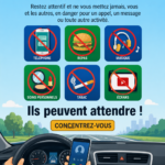 Une femme conduisant avec concentration, évitant les distractions au volant.