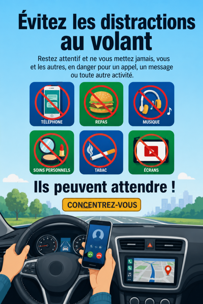 Une femme conduisant avec concentration, évitant les distractions au volant.