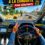 Femme débutante en train d'apprendre à conduire une voiture en toute confiance.
