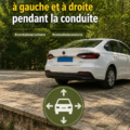 Une femme concentrée au volant, évalue les distances autour de sa voiture pour une conduite sécurisée.
