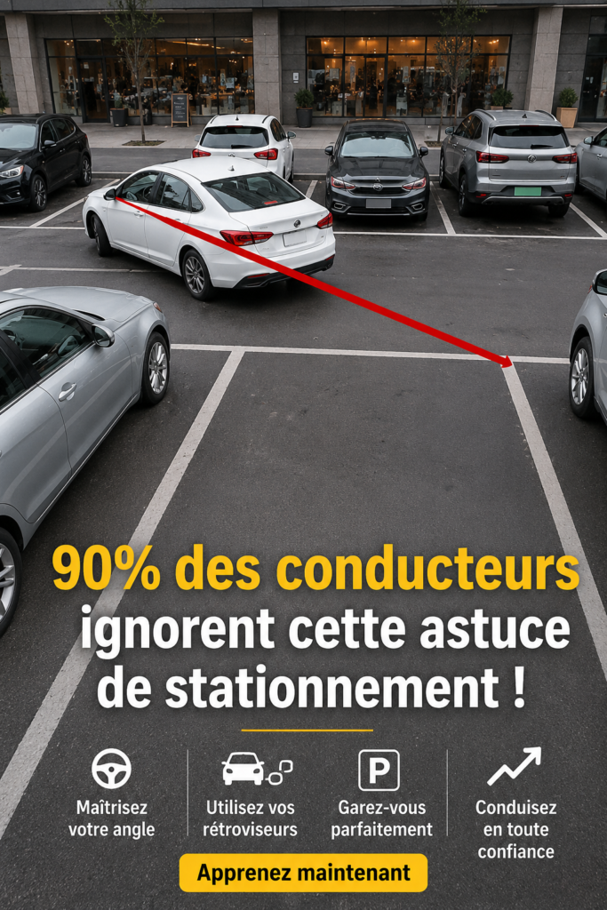 Femme souriante se préparant à se garer avec confiance dans un parking