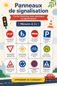 Images de panneaux de signalisation illustrant leurs significations pour la sécurité routière.
