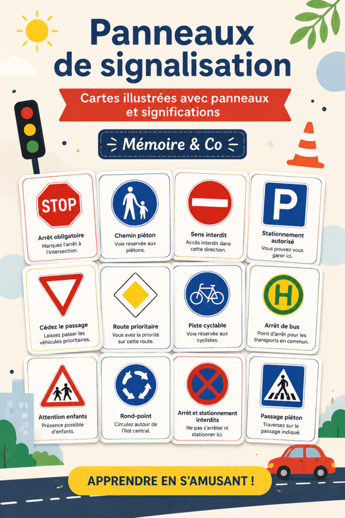 Images de panneaux de signalisation illustrant leurs significations pour la sécurité routière.