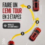 Femme au volant pratiquant un virage à trois points