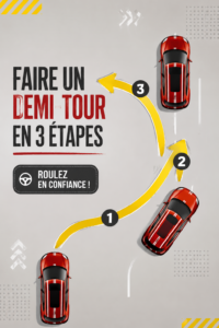 Femme au volant pratiquant un virage à trois points