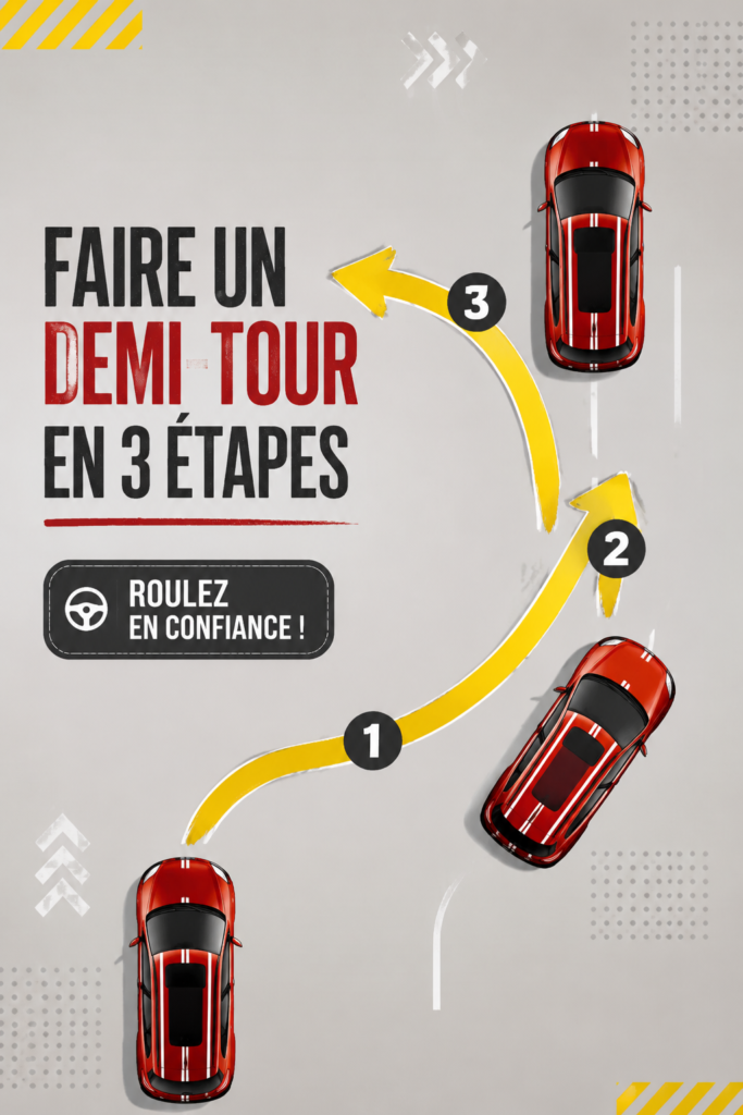 Femme au volant pratiquant un virage à trois points