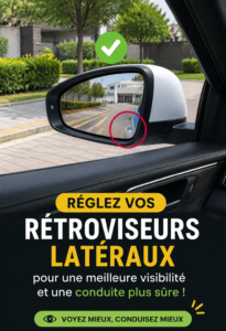 Rétroviseur latéral ajusté pour une vue optimale de la route.