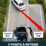 Femme souriante se préparant à se garer dans une rue animée.