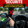 Femme conduisant une voiture en changeant de voie en toute sécurité