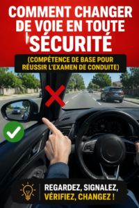 Femme conduisant une voiture en changeant de voie en toute sécurité