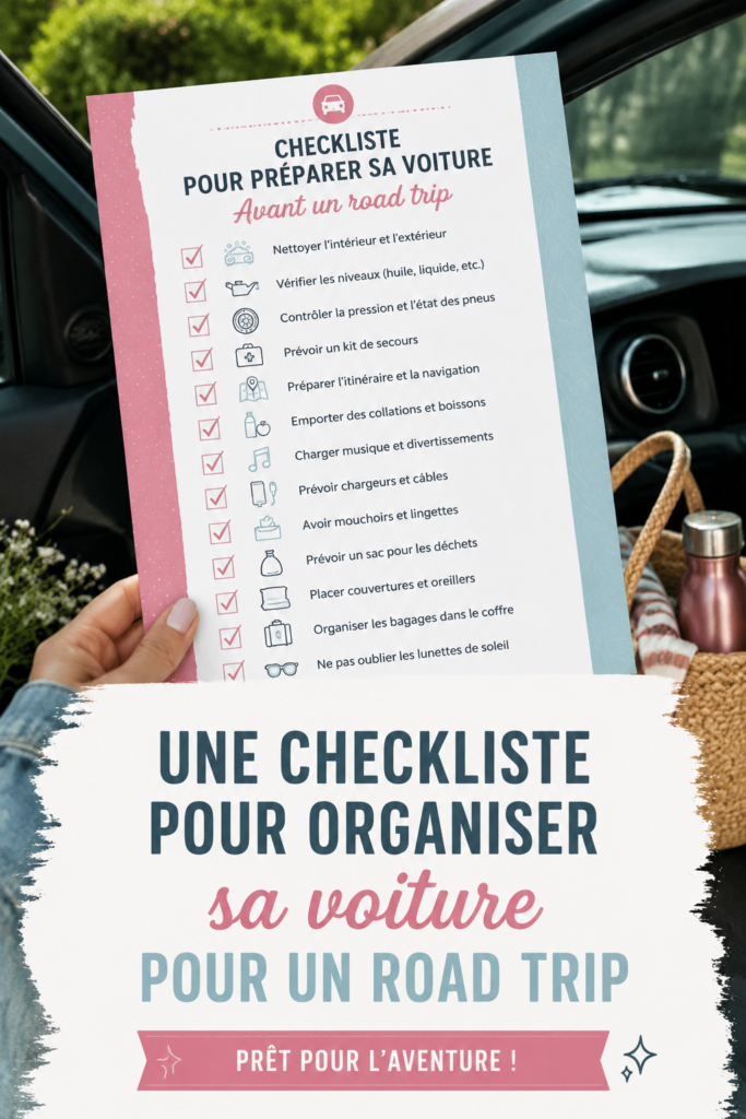 Une voiture préparée pour un road trip sur une route pittoresque, représentant les conseils pratiques pour les chauffeurs.